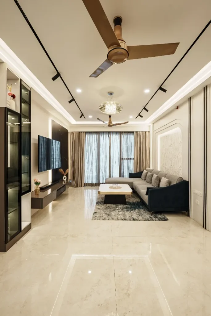 living room design with ceiling lights