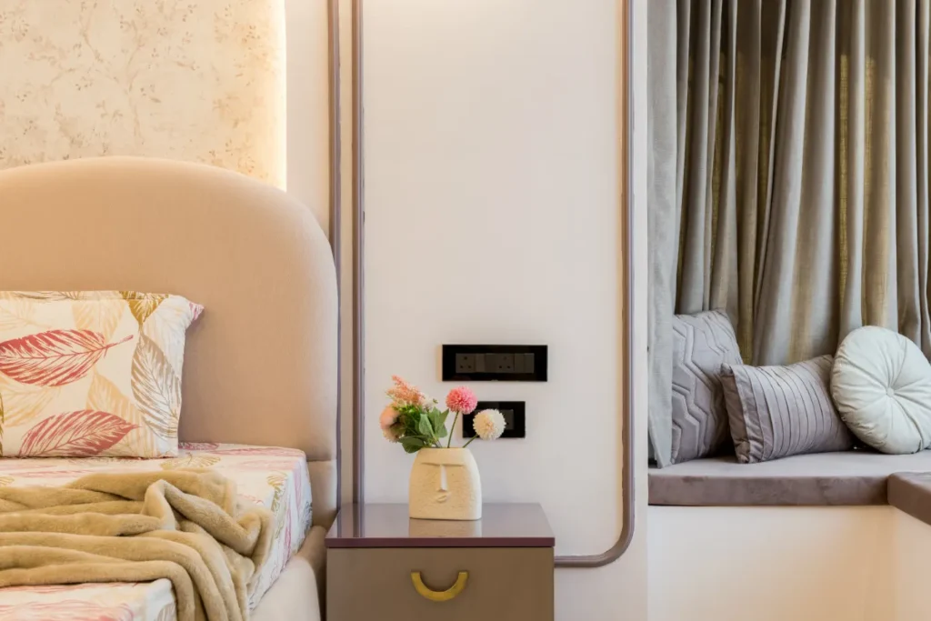 modern home bedroom interior in hyderabad with clean lines and warm décor