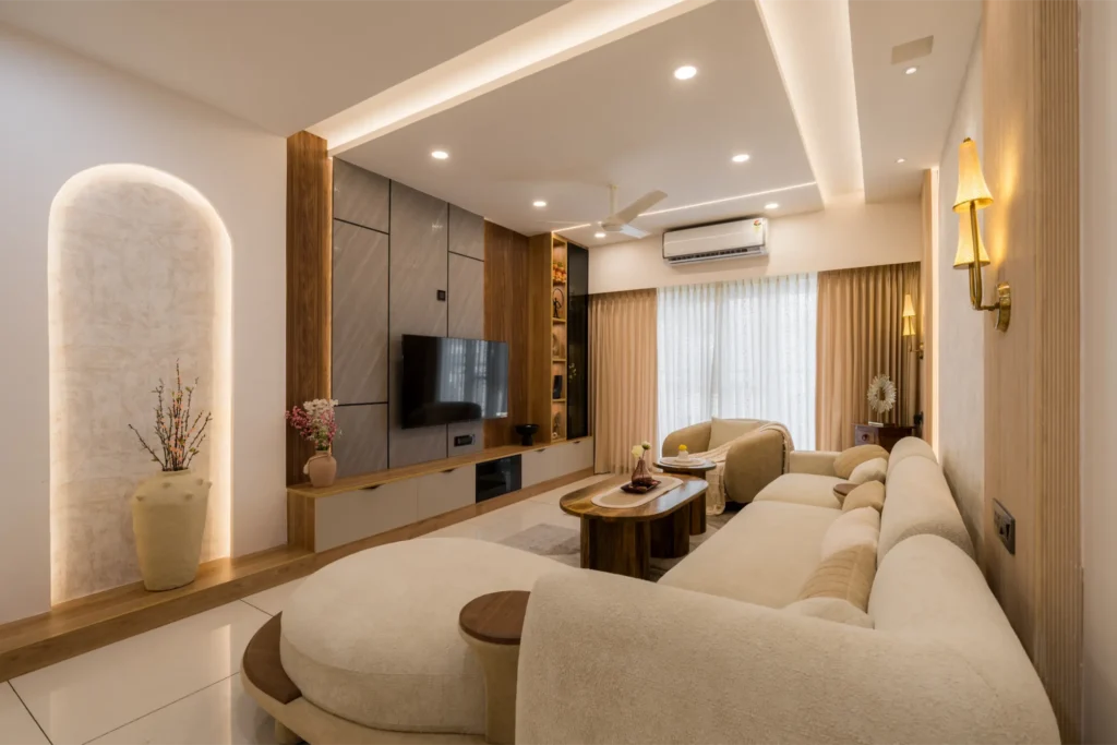 minimalist living room interior with smart space planning by interior designers in bangalore