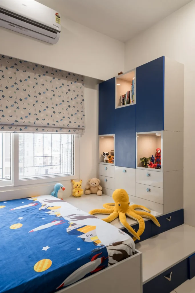 kids bedroom interior with storage ideas