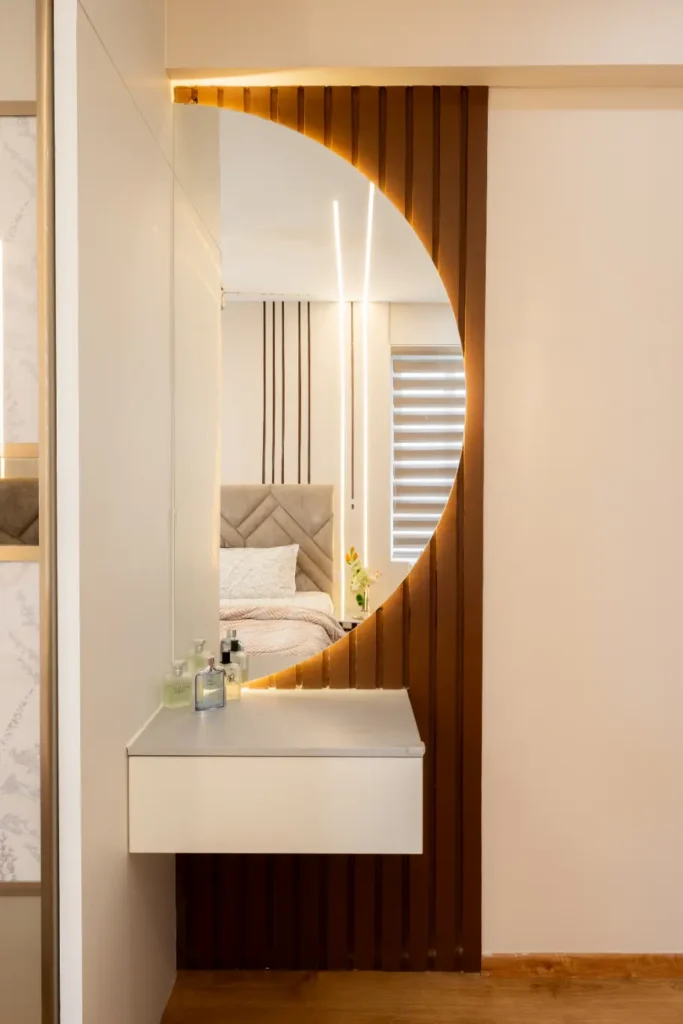 half circle mirror with small dressing table