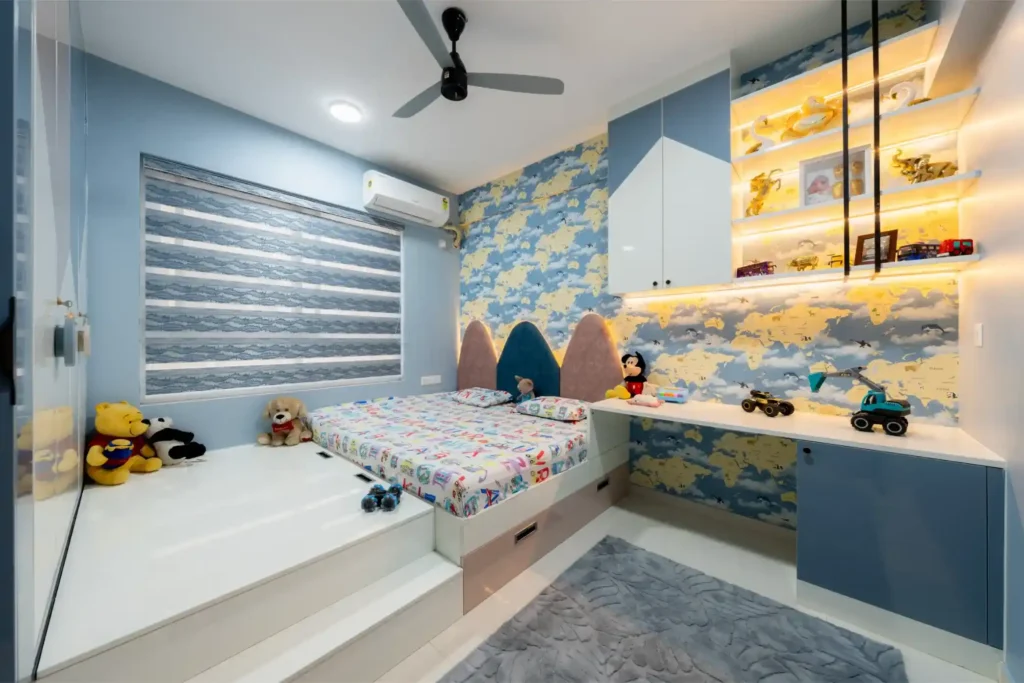 children room interior design with blue theme