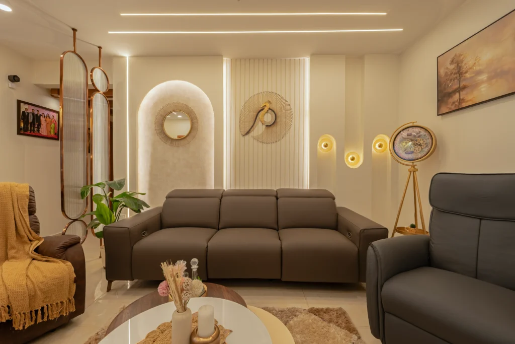 Bangalore living room decor with recessed niche wall lights,